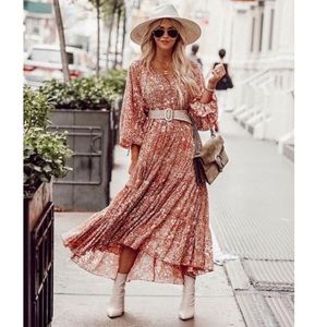 Free People Feeling Groovy Boho Maxi Dress Red Pink Floral Boho Flowy Prairie